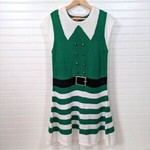 Holiday Traditions Christmas Elf Sweater Dress Womens Medium Novelty Ugly Green